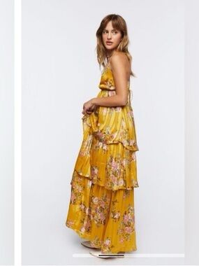 Yellow Floral Tiered Maxi Sundress